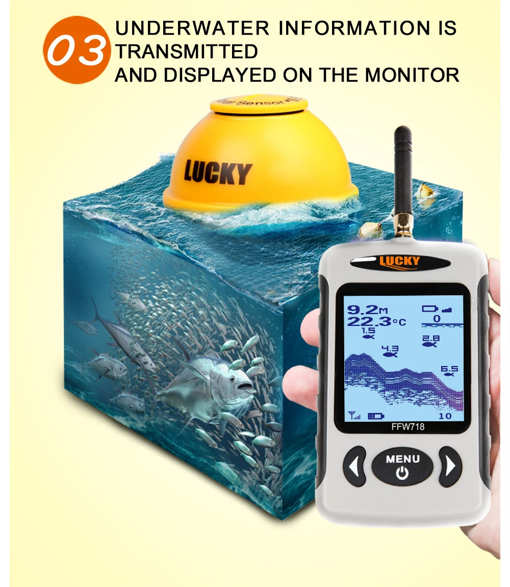 Lucky FFW718& FFW718LA Wireless Portable Fish Finder 45M/135FT Sonar Depth Sounder Alarm Ocean River Lake