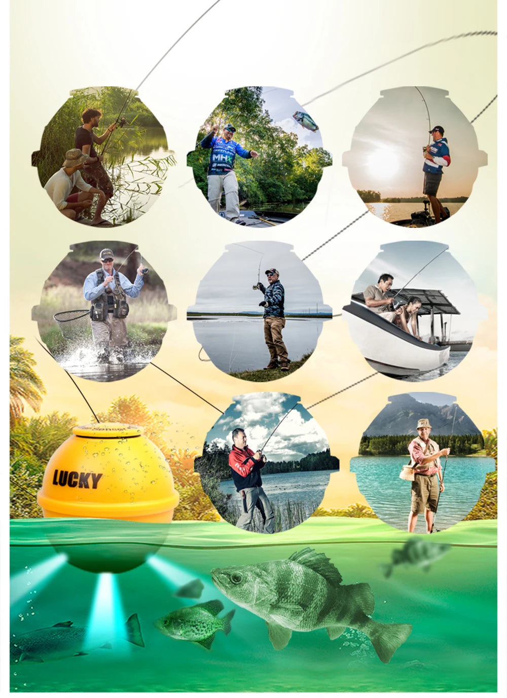 Lucky FFW718& FFW718LA Wireless Portable Fish Finder 45M/135FT Sonar Depth Sounder Alarm Ocean River Lake