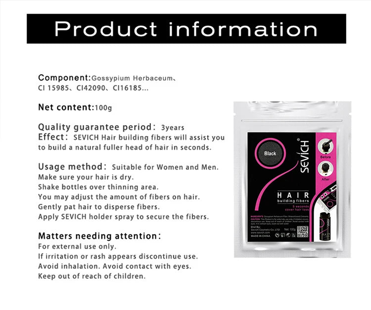 Blender Conceal Styling Fiber Hair Powders Thinning Loss Building Hair Fibers Keratin Eyelash Extension 100g Black 10 Colors