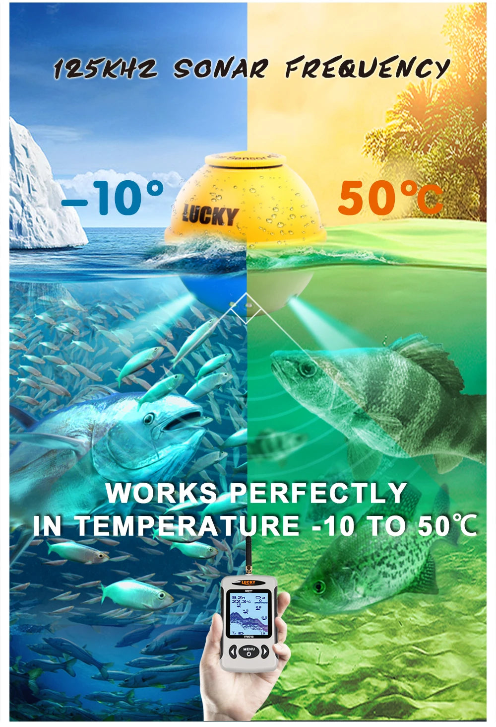 Lucky FFW718& FFW718LA Wireless Portable Fish Finder 45M/135FT Sonar Depth Sounder Alarm Ocean River Lake