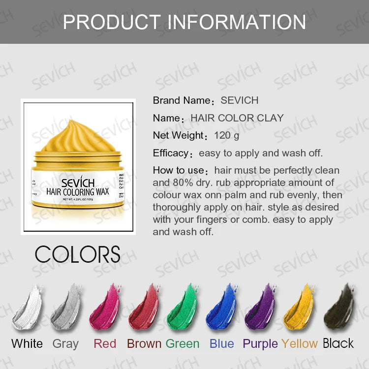 Sevich Temporary Hair Color Wax Men Diy Mud One-time Molding Paste Dye Cream Hair Gel for Hair Coloring Styling Silver Grey 120g