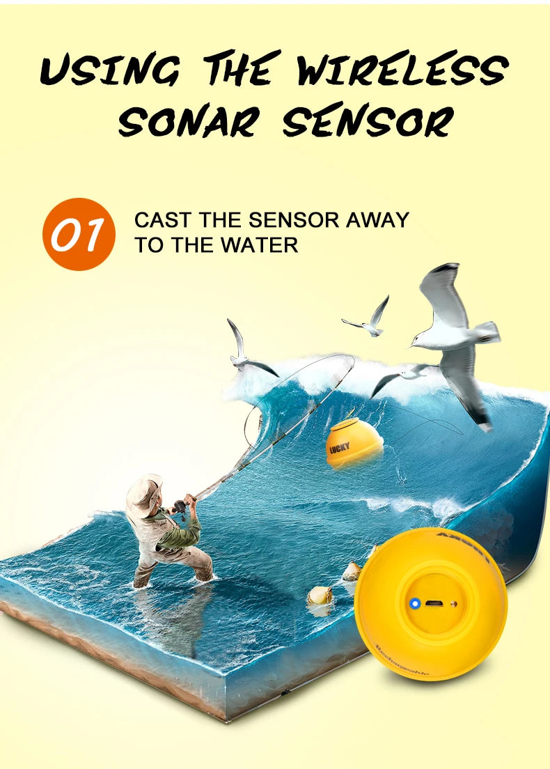 Lucky FFW718& FFW718LA Wireless Portable Fish Finder 45M/135FT Sonar Depth Sounder Alarm Ocean River Lake